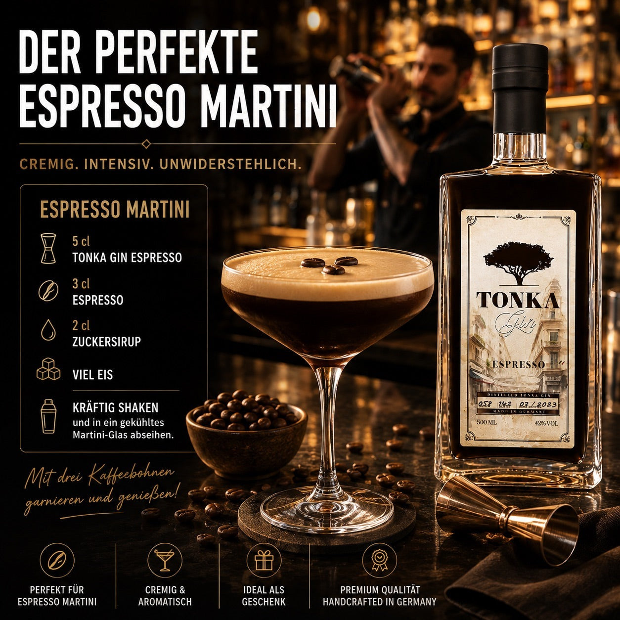 Tonka Gin, Tonka Gin espresso,  Gin Espresso, Espresso Gin, Espresso martini.