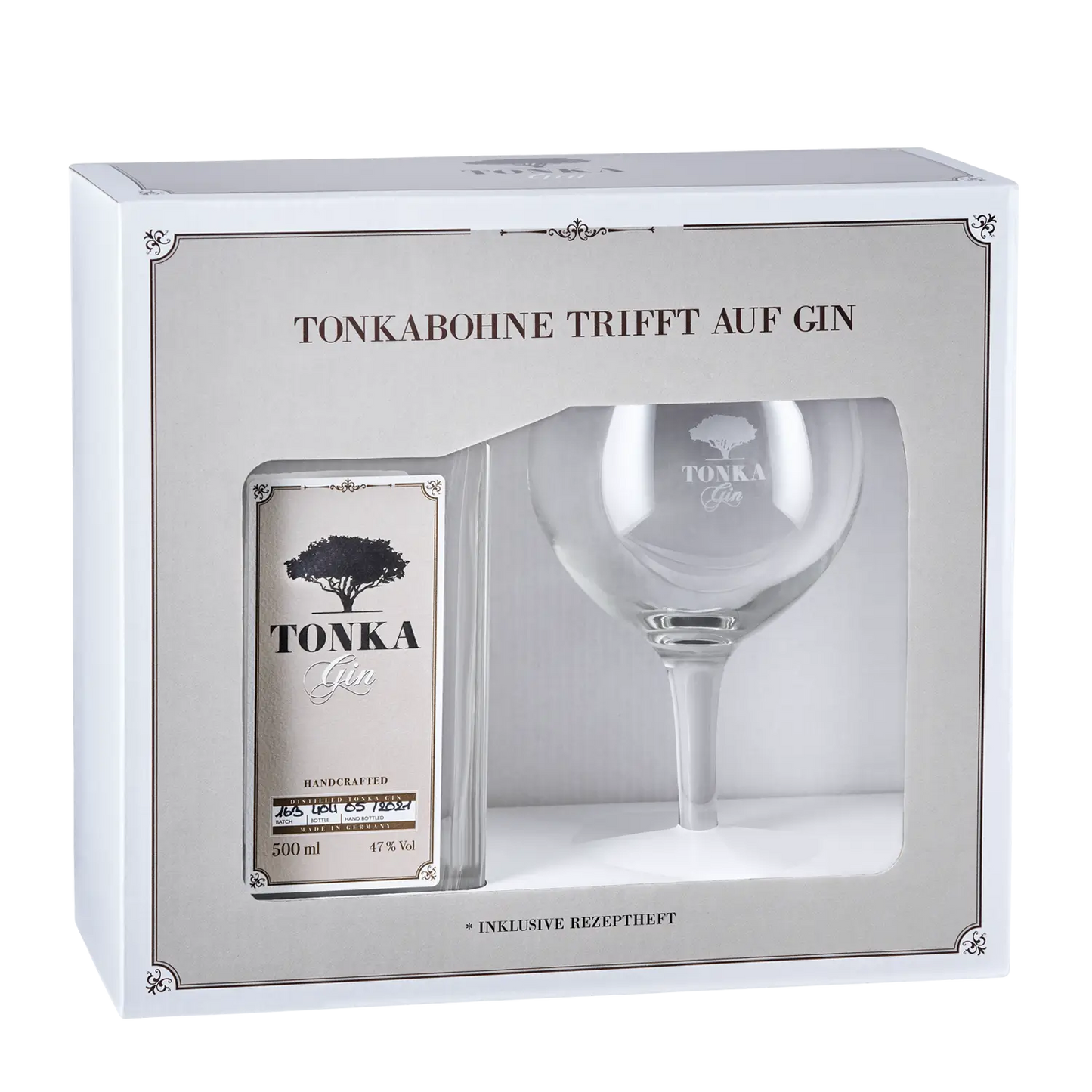 Tonka Gin Klassik mit Glas als Geschenk, Gin Geschenkbox, Gin Geschenk, Gin Miniaturen, Gin Geschenkverpackung