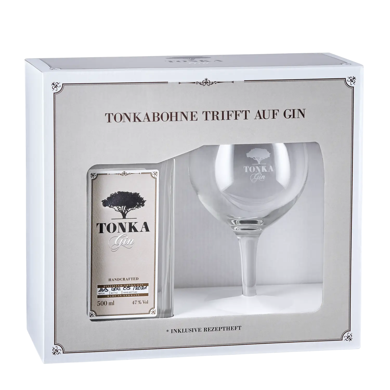 Tonka Gin Klassik mit Glas als Geschenk, Gin Geschenkbox, Gin Geschenk, Gin Miniaturen, Gin Geschenkverpackung