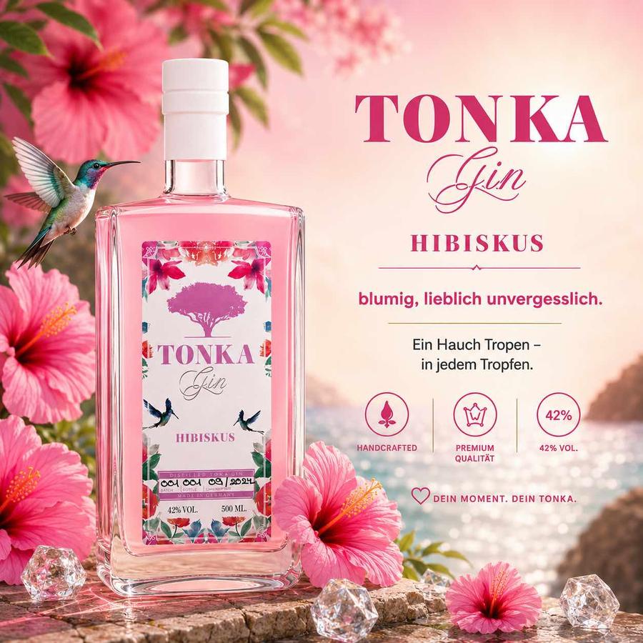 Hibiskus Gin, Gin Hibiscus, Tonka Gin Hibiskus, Gin Geschenk, Gin Hibiskus, Hamburger Gin.